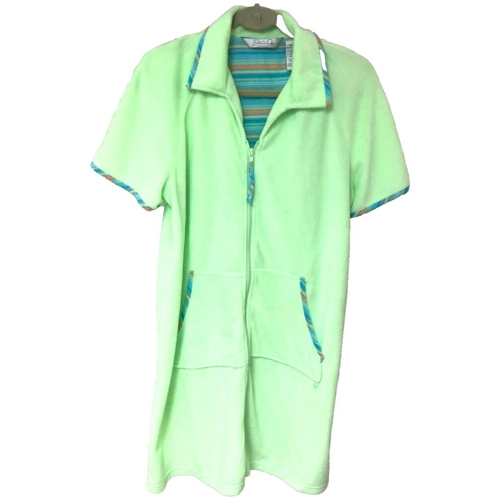 Jasmine Rose Womens Terry Robe Cover Up Mint Green‎ Rainbow Trim Relax Casual M